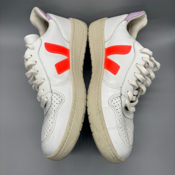 Veja x Madewell V-10 Leather Sneakers Women’s Size 6 Lilac Neon Orange Leather - Picture 5 of 10